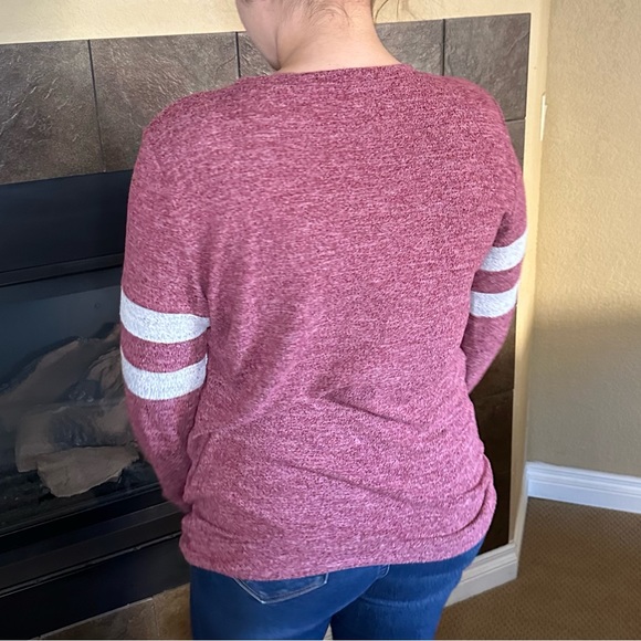 Maroon & Grey Striped Comfy Knit Sweater - Picture 2 of 6